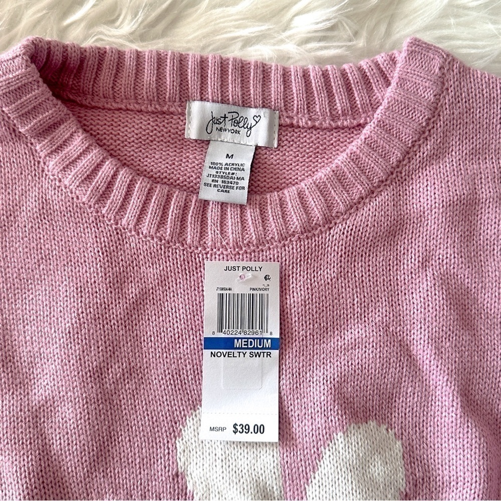 Just Polly' Daisy Graphic Ribbed-Edge Sweater Medium - Picture 4 of 4